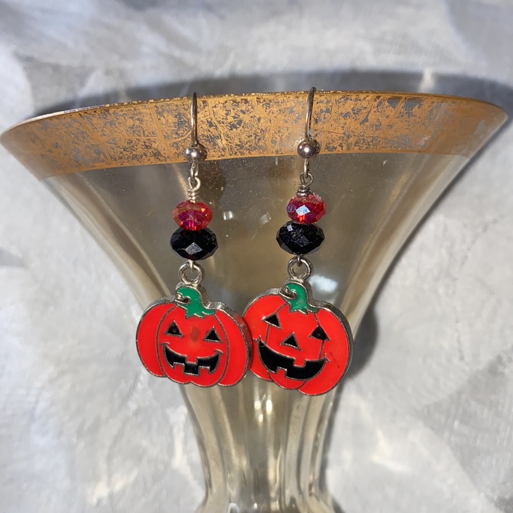 Handcrafted Red Jack-o-Lantern Charm Earrings